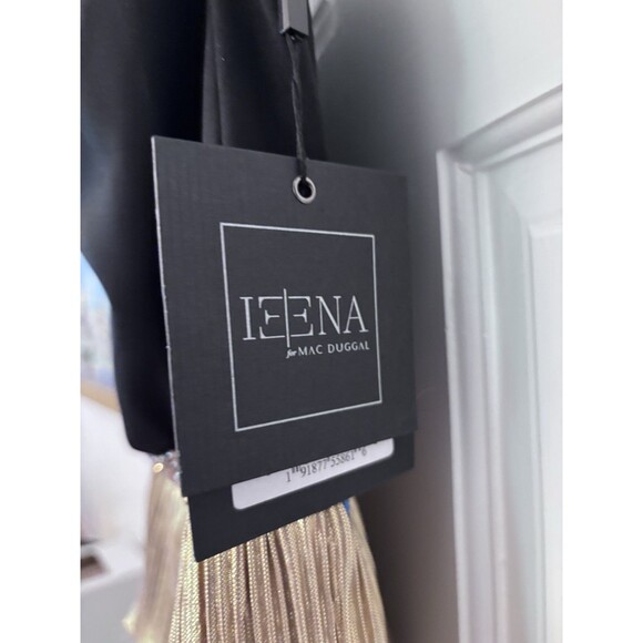 Ieena for Mac Duggal Dress 26541 Womens 4 One Shoulder Black Gold Layered  Gown - Picture 5 of 8